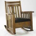 Harden slatted rocker with dropin spring seat covered in gray mohair signed 36 12 x 59 34 x 31 12