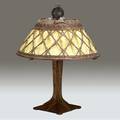 Gustav stickley table lamp no 504 with four riveted corbels on a square base original threesocket fixture topped with hammered copper ball als ik kan stamp 22 x 18
