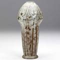 Van briggle bulbous vase embossed with leaves and covered in frothy mint green glaze the dark red clay showing through 1906 aa van briggle colo springs 1906 8 14 x 4