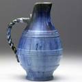 Fulper flower flagon with braided handle in chinese blue flambe vertical mark 10 14 x 7 12