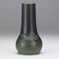 Rookwood carved mat bulbous vase by william hentschel with stylized landscape under a green and deep purple glaze 1912 flame markxii160weh 8 x 4
