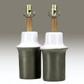 Marshall pair of ceramic table lamp bases covered in green and gray matte glaze marshall script signature pottery only 10 12 x 6 14