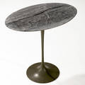 Eero saarinen  knoll side table with elliptical gray marble top on metal pedestal base 20 12 x 22 12 x 15