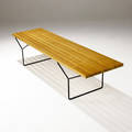Harry bertoia  knoll oak and enameled steel slatted bench knoll associates label 15 12 x 66 x 18 14
