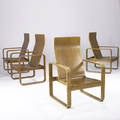 Thonet set of four beech and oak laminated bentwood open armchairs fabric label 41 x 26 34 x 26 12