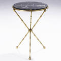 Styles of bagues side table with italian marble top on faux bamboo solid brass base 24 x 17 dia
