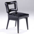 Harvey probber early side chair with openback upholstered in patent leather on ebonized legs 30 12 x 17 12 x 18