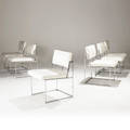 Milo baughman  thayer coggin rare set of six dining chairs constructed of square chromed steel tubular frames 30 x 20 x 23