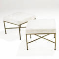 Paul mccobb  calvin pair of brass and upholstered xbase benches 16 x 20 14 sq