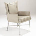 Paul mccobb  calvin rare executive armchair upholstered in leatherette on polished steel base 35 12 x 23 12 x 23