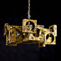 Style of curtis jere pair of hanging brutal fixtures in brass and copper 11 12 x 17 sq
