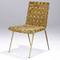 Th robsjohngibbings  widdicomb rare side chair with woven cotton webbings and sculpted birch frame on brass legs 35 x 21 x 24