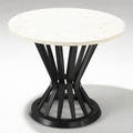 Edward wormley  dunbar sheaf of wheat occasional table with circular marble top over ebonized corseted wooden pedestal base marble stamped dmc made in italy 20 x 24