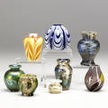 Art glass eight miniature art glass vases 1970s1980s by vandermark charles kazian rick iorio lundberg studios and lotton all marked largest 3 14 x 2 14