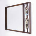 California craft wallhanging mirror in wood frame with figural glazed ceramic decorations 25 x 32