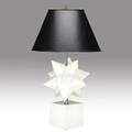 Decorative starshaped wooden table lamp in cream enameled finish with chrome stem provenance collection of juan montoya base 29 x 12