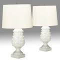 Style of dorothy draper pair of white ceramic table lamps of artichoke form provenance collection of juan montoya 31 x 7 12 dia