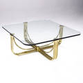 Mastercraft coffee table with plate glass top over solid brass base 16 14 x 40 sq