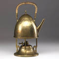 Wmf brass plated kettle with canewrapped handle on stand kettle stamped wmf g wurttemberg burner stamped wmf g overall 13 12 x 8 x 6 12