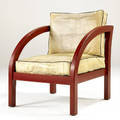 Paul frankl d armchair upholstered in aged leather over red lacquered wood frame 31 x 24 12 x 29 12