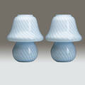 Murano pair of mushroomshaped blown glass lamps in powder blue with swirl pattern vetri murano labels 16 12 x 12 12