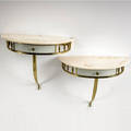 Italian pair of polished brass and enameled wood consoles with creamcolored marble tops 18 14 x 21 12 x 10 12