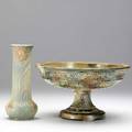 Weller two pieces rare flemish 11 compote and lart nouveau 8 12 vase both stamped weller
