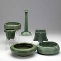 Zanesville box lot of six matte green pieces a few chips and hairlines unmarked