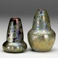 Weller sicard two bulbous bud vases 4 painted with stars 5 with blooming branches both signed weller sicard