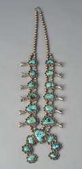 Navajo Turquoise  Sterling Squash Blossom Necklace