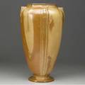 Roseville russco 14 12 vase in gold crystalline glaze handwritten 104 852