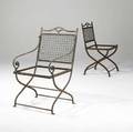 Garden furniture wrought iron arm and sidechair in the style of morgan colt early 20th c 36 x 21 x 24