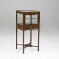 English vitrine cabinet mahogany with stretcher base 19th c 34 x 15 sq