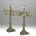 Pair of louis xv bronze candelabra with five arms and cherub decorated bases late 19thearly 20th c 21 34