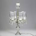 Cut crystal candelabrum fivearm lamp with cut hurricane shades crystal possibly irish early 20th c ht 34