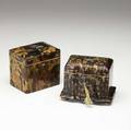 Two english tortoiseshell tea caddies 19th c larger 3 12 x 5 x 3 14