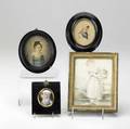 Portrait miniatures grouping of four watercolorgouache paintings depicting women early to mid 19th c largest 2 12 x 6
