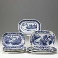 Chinese export grouping of blue and white platters 19th c largest 9 12 x 12 34