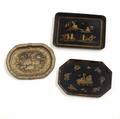 Lacquer trays two chinese one english all 19th c largest 24 x 17 12