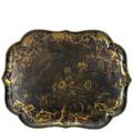 English papier mache tray scalloped shape with fine peacock and floral embellishments 19th c 24 12 x 32