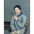 Chinese portrait untitled woman with flower gouache on board framed ca 18401850 23 x 28