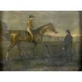 19th c british sporting scene jockey and groom at the meet handcolored engraving mounted on a wood panelframed 9 12 x 11 12