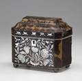 English tortoiseshell tea caddy with inlay 19th c 6 x 6 12 x 4