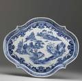Chinese export blue and white serving platter with landscape decoration 19th c restored 18 12 x 15
