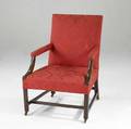English chippendale armchair mahogany upholstered in crimsonred damask ca 17601780 40 x 27 x 25