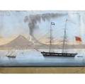 19th c nautical scene erupcione del vesuvio del 1839 gouache on paper framed 1839 8 12 x 11