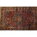 Persian oriental carpet with center medallion on raspberry ground and blue border ca 1940 125 x 84