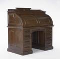 American victorian desk mahogany rolltop desk with full interior panelled sides gallery top and green felt writing surface 19th c together with photo of original owner 53 12 x 50 12 x 31