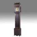 Joseph wills grandfather clock thirtyhour philadelphia clock with brass dial and works in walnut case 19th c 96 x 22 x 12