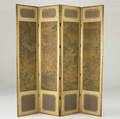 Chinese screen four sections with antique chinese scrolls chien lung dynasty surrounded by handmade brocade and gilded frame provenance gracie  sons new york 93 x 80